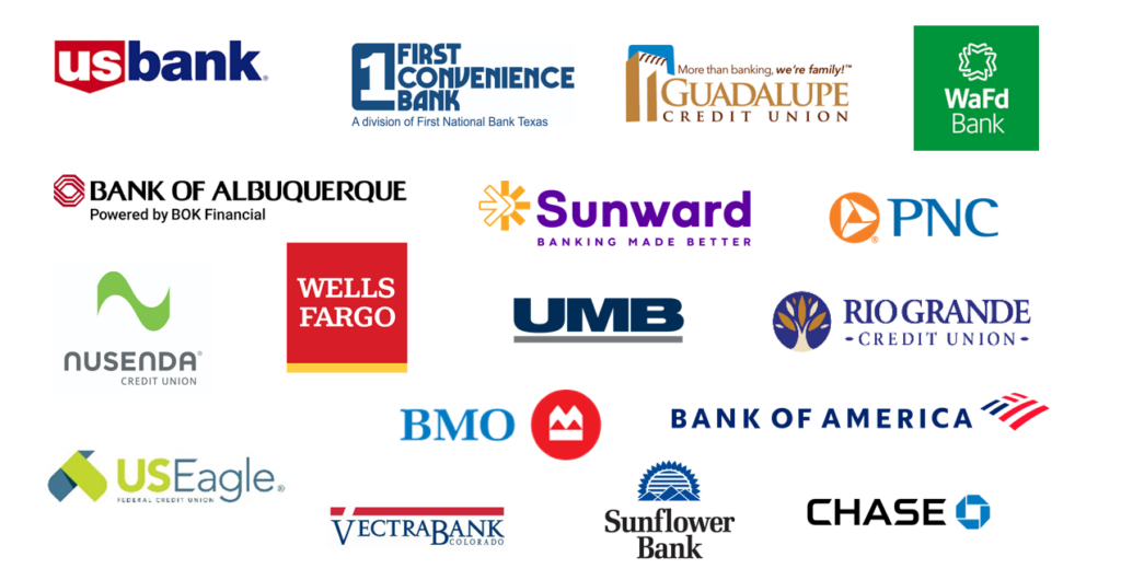 Bank and Credit Union logos - Bank On certified accounts in New Mexico